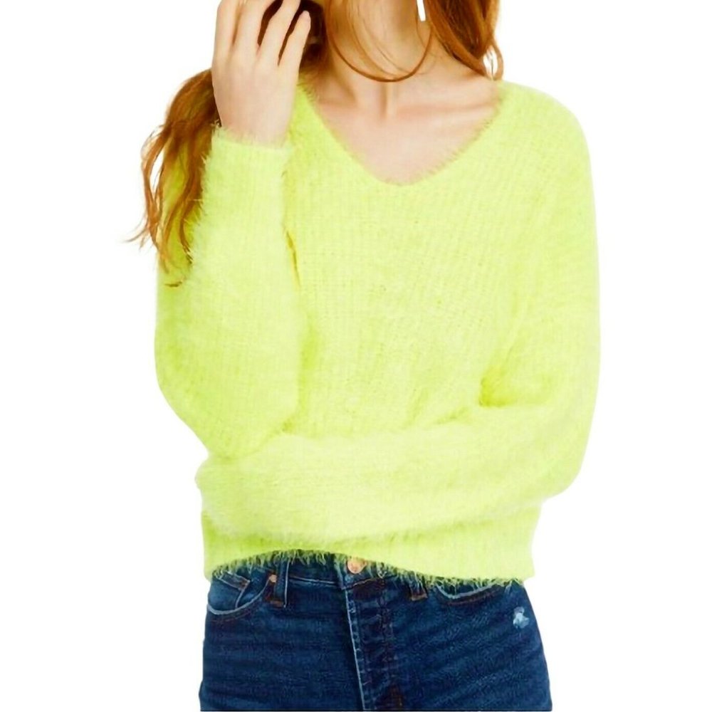 Freshman V-Neck Neon Fuzzy Sweater - L NWT